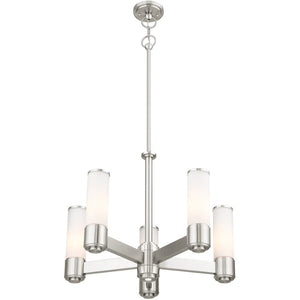 HomeRoots Five Light Dimmable Chandelier - Modern Cylinder Shades, Adjustable Ambiance for Any Room Decor 687750