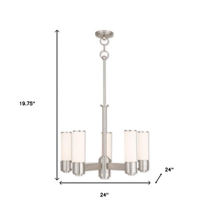 HomeRoots Five Light Dimmable Chandelier - Modern Cylinder Shades, Adjustable Ambiance for Any Room Decor 687750