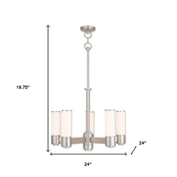 HomeRoots Five Light Dimmable Chandelier - Modern Cylinder Shades, Adjustable Ambiance for Any Room Decor 687750