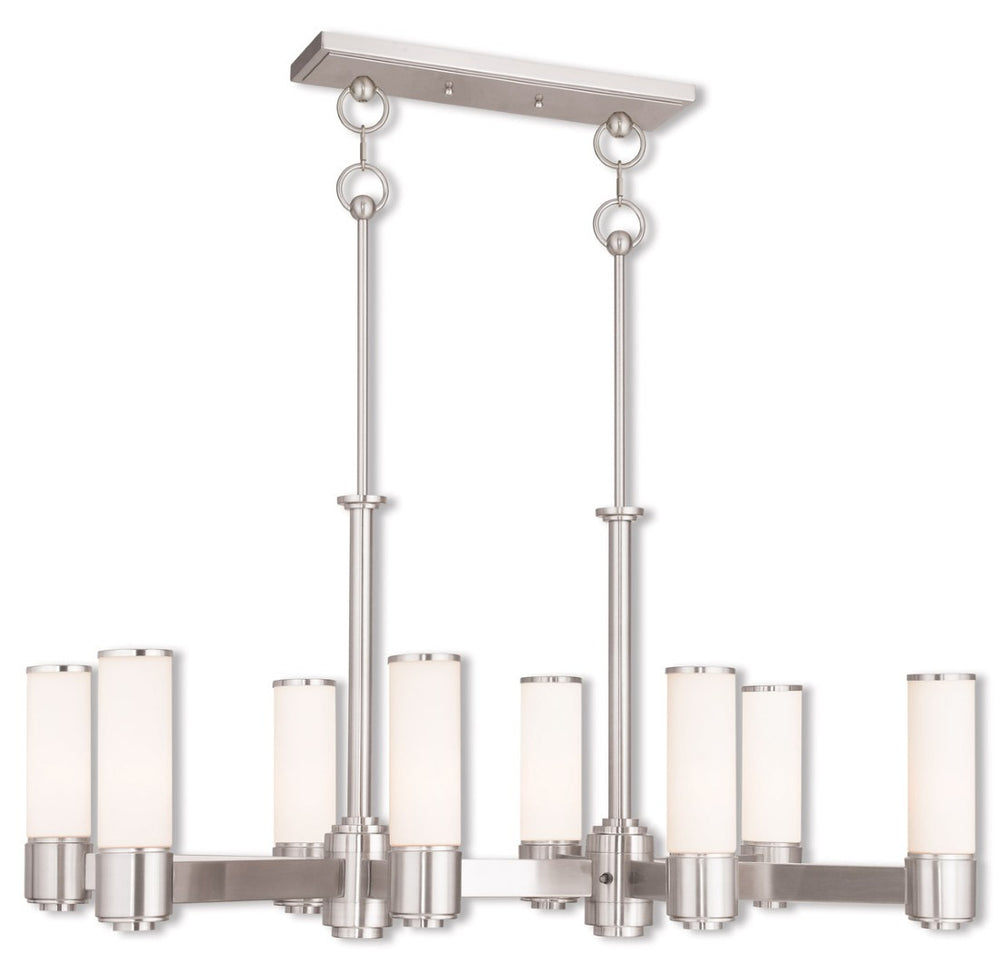 HomeRoots Nickel Eight-Light Chandelier with Opal Shades – Modern Dimmable Fixture for Elegant Home Décor 687752