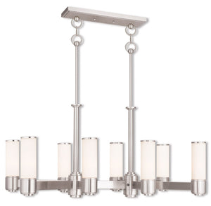 HomeRoots Nickel Eight-Light Chandelier with Opal Shades – Modern Dimmable Fixture for Elegant Home Décor 687752