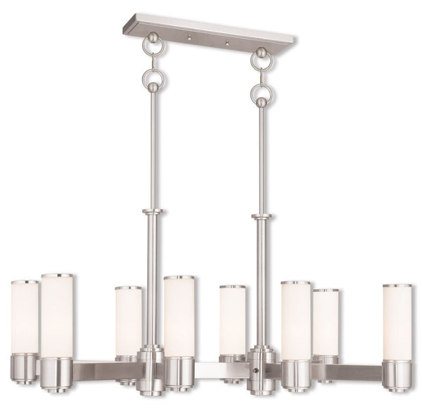 HomeRoots Nickel Eight-Light Chandelier with Opal Shades – Modern Dimmable Fixture for Elegant Home Décor 687752