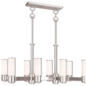 HomeRoots Nickel Eight-Light Chandelier with Opal Shades – Modern Dimmable Fixture for Elegant Home Décor 687752