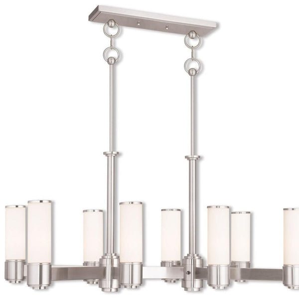 HomeRoots Nickel Eight-Light Chandelier with Opal Shades – Modern Dimmable Fixture for Elegant Home Décor 687752