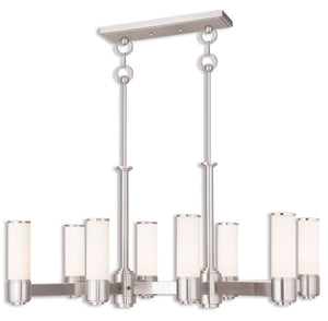 HomeRoots Nickel Eight-Light Chandelier with Opal Shades – Modern Dimmable Fixture for Elegant Home Décor 687752