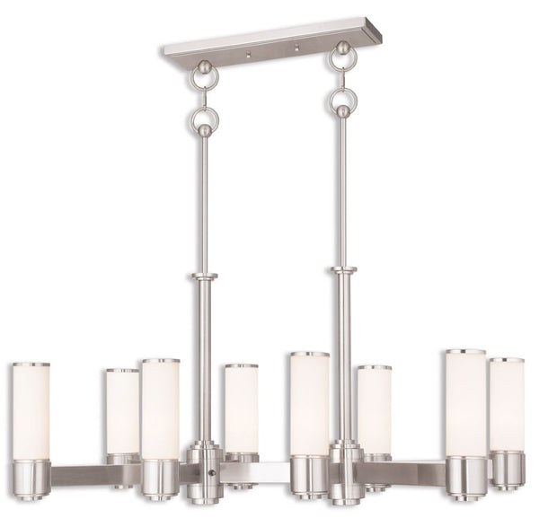 HomeRoots Nickel Eight-Light Chandelier with Opal Shades – Modern Dimmable Fixture for Elegant Home Décor 687752