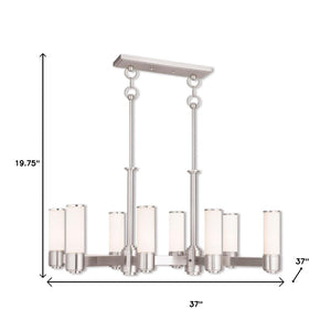 HomeRoots Nickel Eight-Light Chandelier with Opal Shades – Modern Dimmable Fixture for Elegant Home Décor 687752