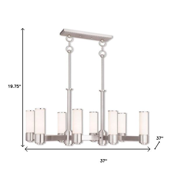HomeRoots Nickel Eight-Light Chandelier with Opal Shades – Modern Dimmable Fixture for Elegant Home Décor 687752