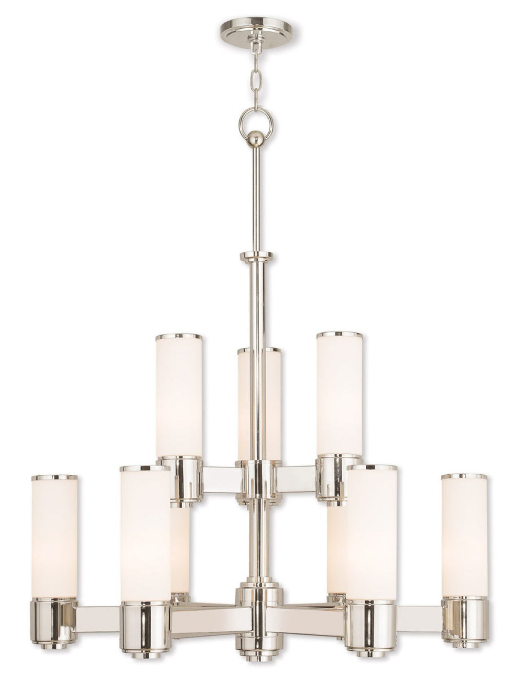 HomeRoots Nickel Nine-Light Dimmable Chandelier with Opal Shades - Modern Elegance for Any Room Decor 687753
