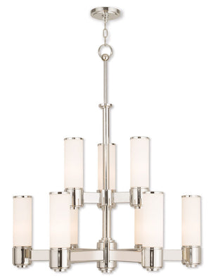 HomeRoots Nickel Nine-Light Dimmable Chandelier with Opal Shades - Modern Elegance for Any Room Decor 687753