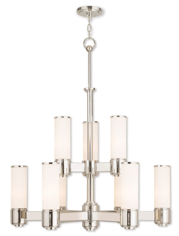 HomeRoots Nickel Nine-Light Dimmable Chandelier with Opal Shades - Modern Elegance for Any Room Decor 687753