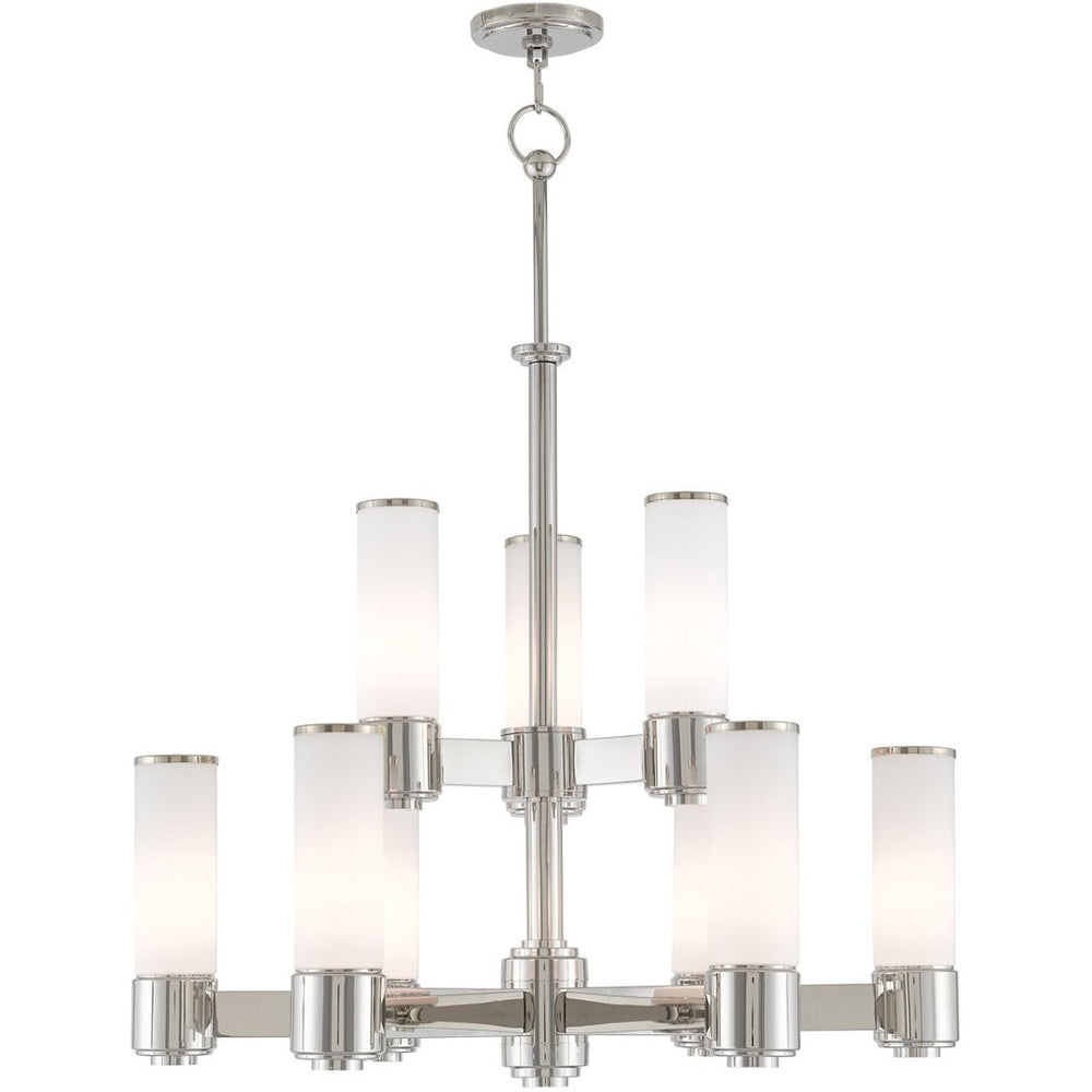 HomeRoots Nickel Nine-Light Dimmable Chandelier with Opal Shades - Modern Elegance for Any Room Decor 687753