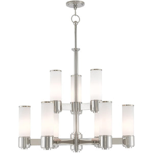 HomeRoots Nickel Nine-Light Dimmable Chandelier with Opal Shades - Modern Elegance for Any Room Decor 687753