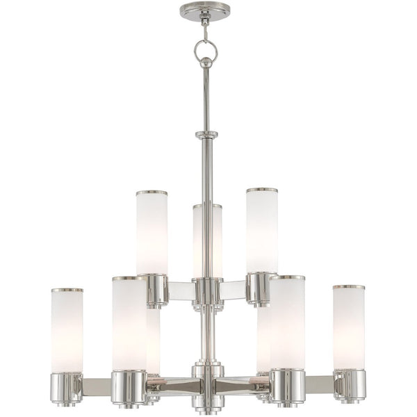 HomeRoots Nickel Nine-Light Dimmable Chandelier with Opal Shades - Modern Elegance for Any Room Decor 687753