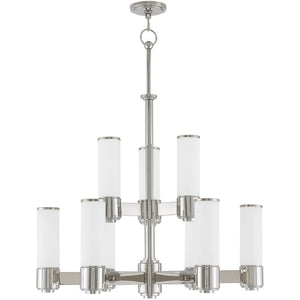 HomeRoots Nickel Nine-Light Dimmable Chandelier with Opal Shades - Modern Elegance for Any Room Decor 687753