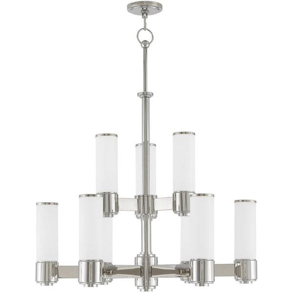 HomeRoots Nickel Nine-Light Dimmable Chandelier with Opal Shades - Modern Elegance for Any Room Decor 687753