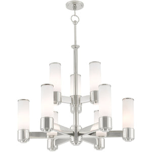 HomeRoots Nickel Nine-Light Dimmable Chandelier with Opal Shades - Modern Elegance for Any Room Decor 687753