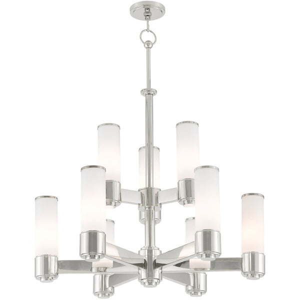 HomeRoots Nickel Nine-Light Dimmable Chandelier with Opal Shades - Modern Elegance for Any Room Decor 687753