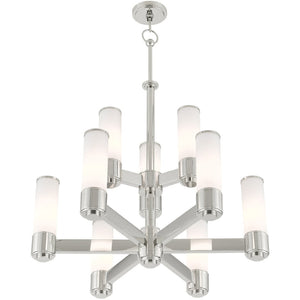 HomeRoots Nickel Nine-Light Dimmable Chandelier with Opal Shades - Modern Elegance for Any Room Decor 687753