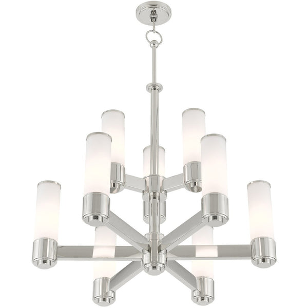 HomeRoots Nickel Nine-Light Dimmable Chandelier with Opal Shades - Modern Elegance for Any Room Decor 687753