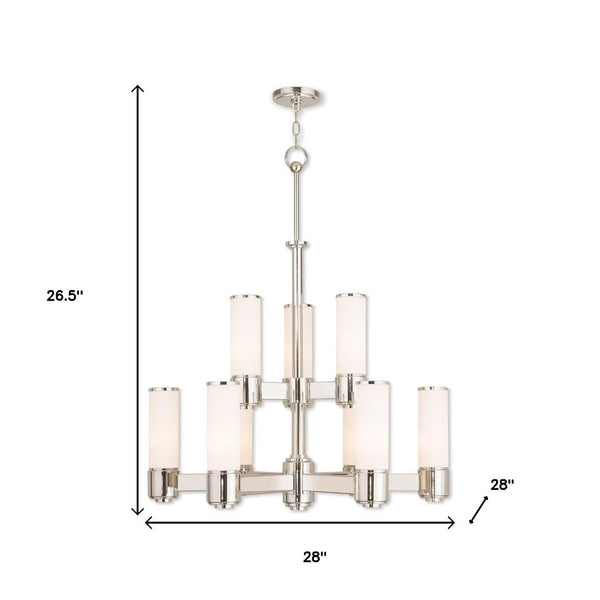 HomeRoots Nickel Nine-Light Dimmable Chandelier with Opal Shades - Modern Elegance for Any Room Decor 687753