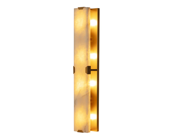 Sunpan Rovira Sconce - Large Hand-carved Alabaster Wall Light In Brushed Gold For Ambient Elegance Cream Alabaster 112235