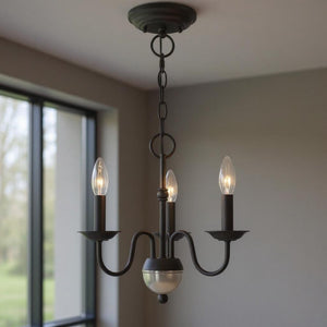 HomeRoots Black Three-Light Dimmable Chandelier with Modern Cylinder Shades for Stylish Ambient Lighting 687757