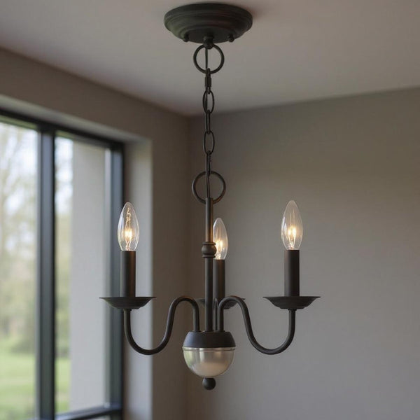 HomeRoots Black Three-Light Dimmable Chandelier with Modern Cylinder Shades for Stylish Ambient Lighting 687757