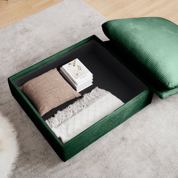 English Elm Corduroy Two-Seater Sectional Sofa With Storage Footrests - Comfy Modular Green Couch For Living Room W714S00668