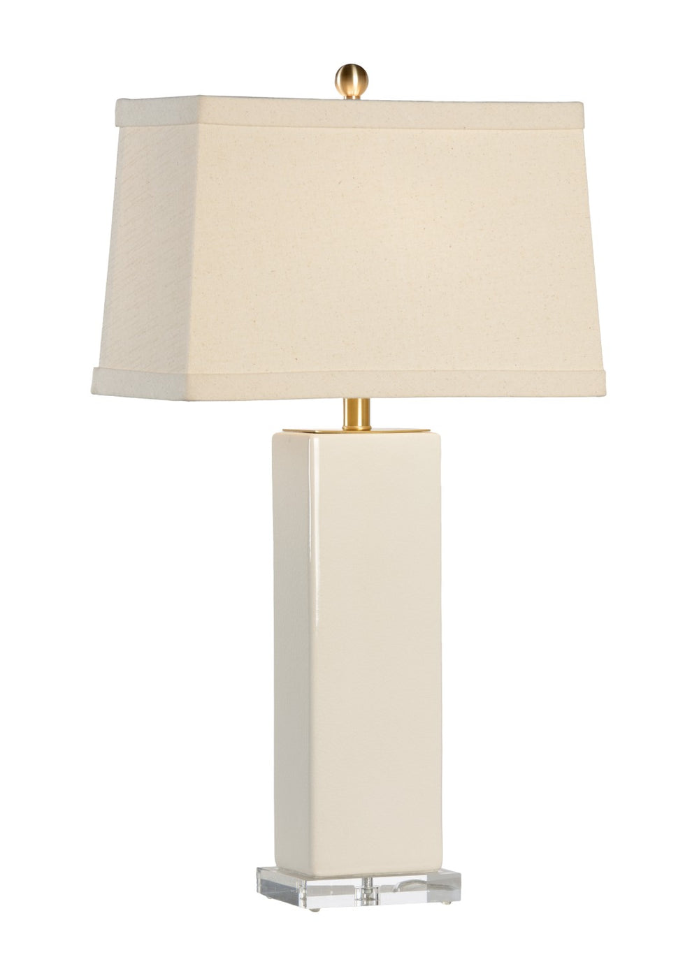 Chelsea House Becker Sculptural Ceramic Table Lamp In Cream With Acrylic Base, Beige Linen Shade, Antique Brass Trim 68776