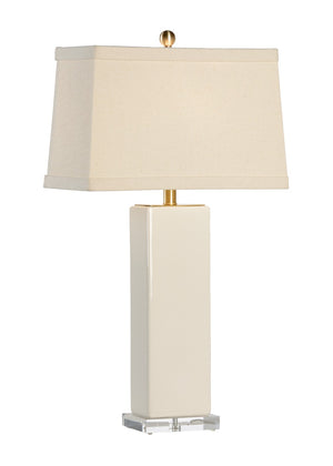 Chelsea House Becker Sculptural Ceramic Table Lamp In Cream With Acrylic Base, Beige Linen Shade, Antique Brass Trim 68776