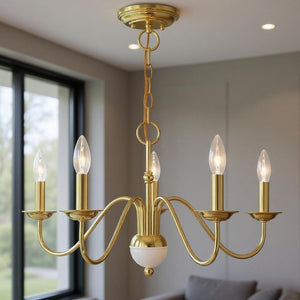 HomeRoots Five-Light Dimmable Chandelier - Modern Steel Shades for Stylish Ambiance in Dining & Living Spaces 687761