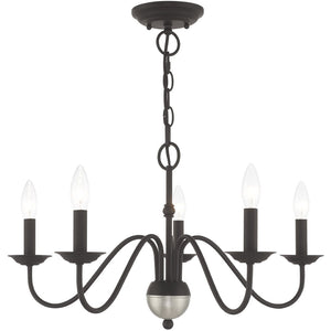 HomeRoots Black Five-Light Dimmable Chandelier - Modern Matte Finish with Cylinder Shades for Timeless Elegance 687762