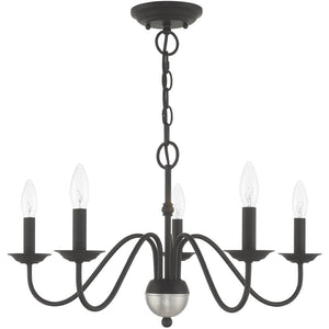 HomeRoots Black Five-Light Dimmable Chandelier - Modern Matte Finish with Cylinder Shades for Timeless Elegance 687762