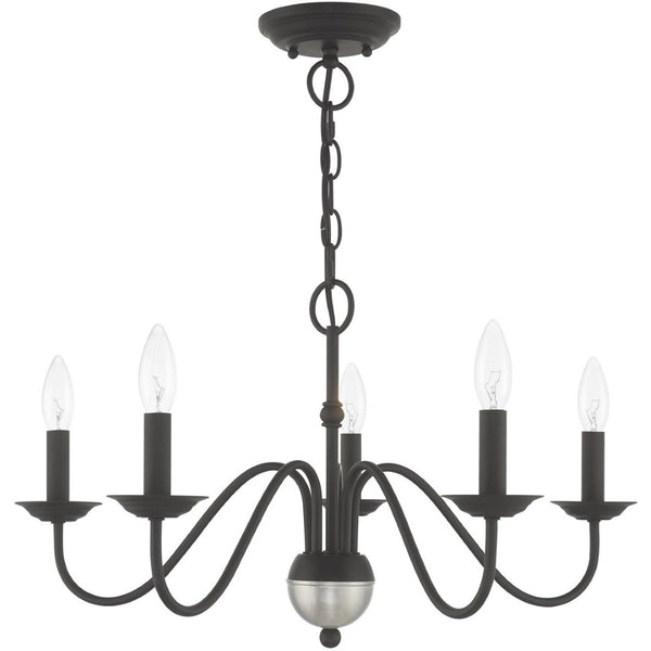 HomeRoots Black Five-Light Dimmable Chandelier - Modern Matte Finish with Cylinder Shades for Timeless Elegance 687762