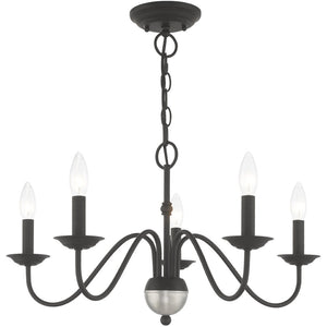 HomeRoots Black Five-Light Dimmable Chandelier - Modern Matte Finish with Cylinder Shades for Timeless Elegance 687762