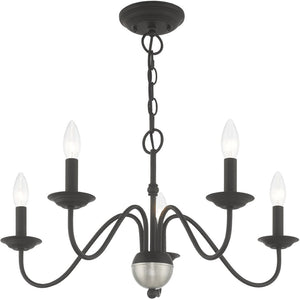 HomeRoots Black Five-Light Dimmable Chandelier - Modern Matte Finish with Cylinder Shades for Timeless Elegance 687762