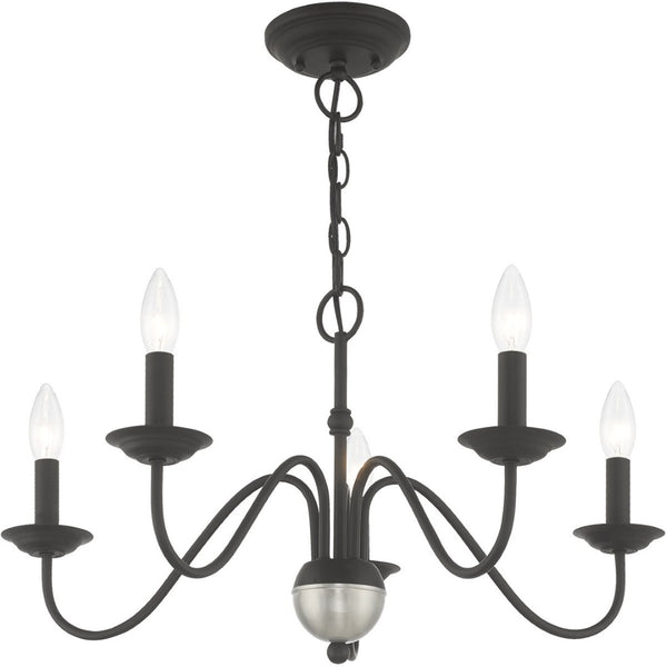 HomeRoots Black Five-Light Dimmable Chandelier - Modern Matte Finish with Cylinder Shades for Timeless Elegance 687762