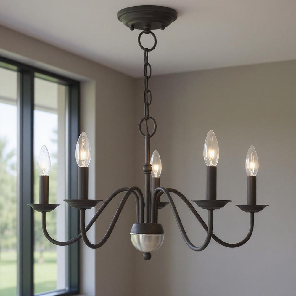 HomeRoots Black Five-Light Dimmable Chandelier - Modern Matte Finish with Cylinder Shades for Timeless Elegance 687762