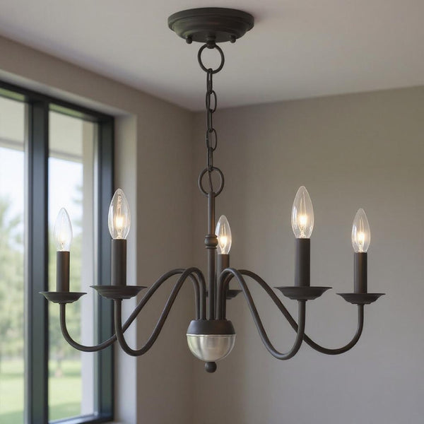 HomeRoots Black Five-Light Dimmable Chandelier - Modern Matte Finish with Cylinder Shades for Timeless Elegance 687762