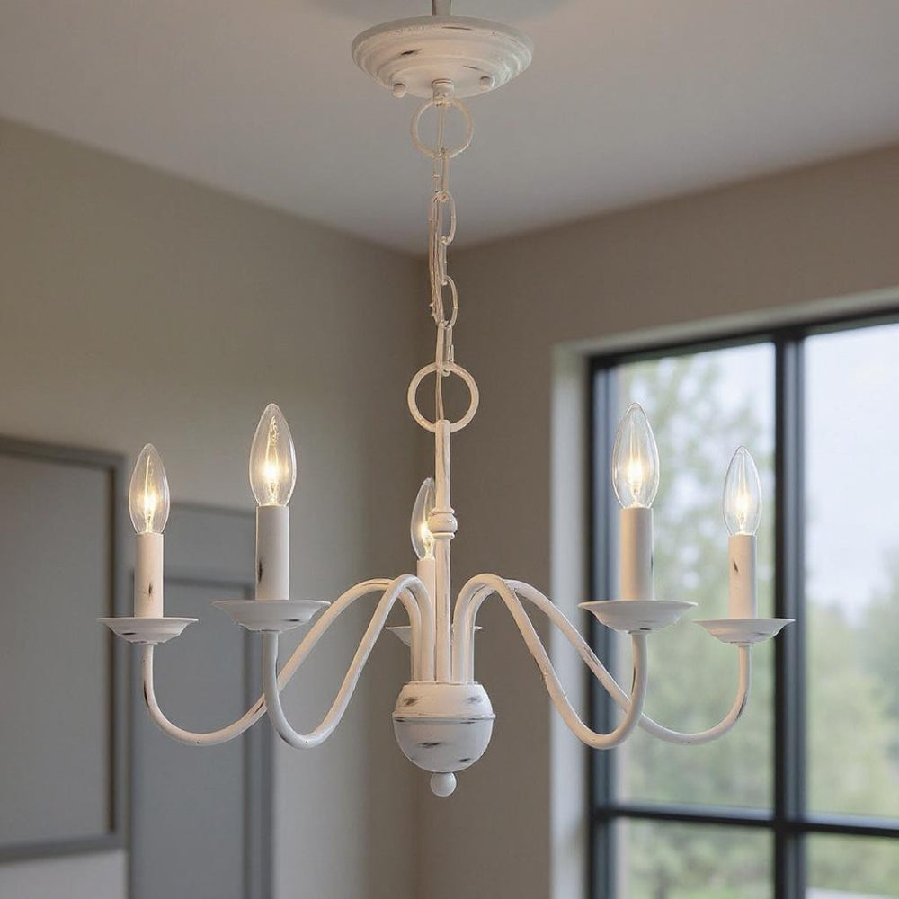 HomeRoots Five Light Dimmable Chandelier - Modern Cylindrical Shades for Adjustable Elegance in Any Space 687763
