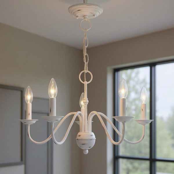 HomeRoots Five Light Dimmable Chandelier - Modern Cylindrical Shades for Adjustable Elegance in Any Space 687763