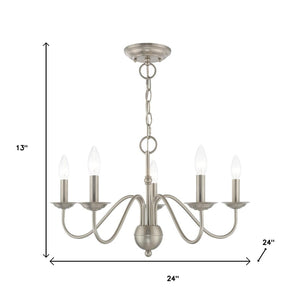 HomeRoots Five Light Dimmable Chandelier – Modern Cylindrical Design with Steel Shades for Any Room Elegance 687764