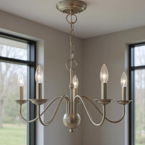 HomeRoots Five Light Dimmable Chandelier – Modern Cylindrical Design with Steel Shades for Any Room Elegance 687764