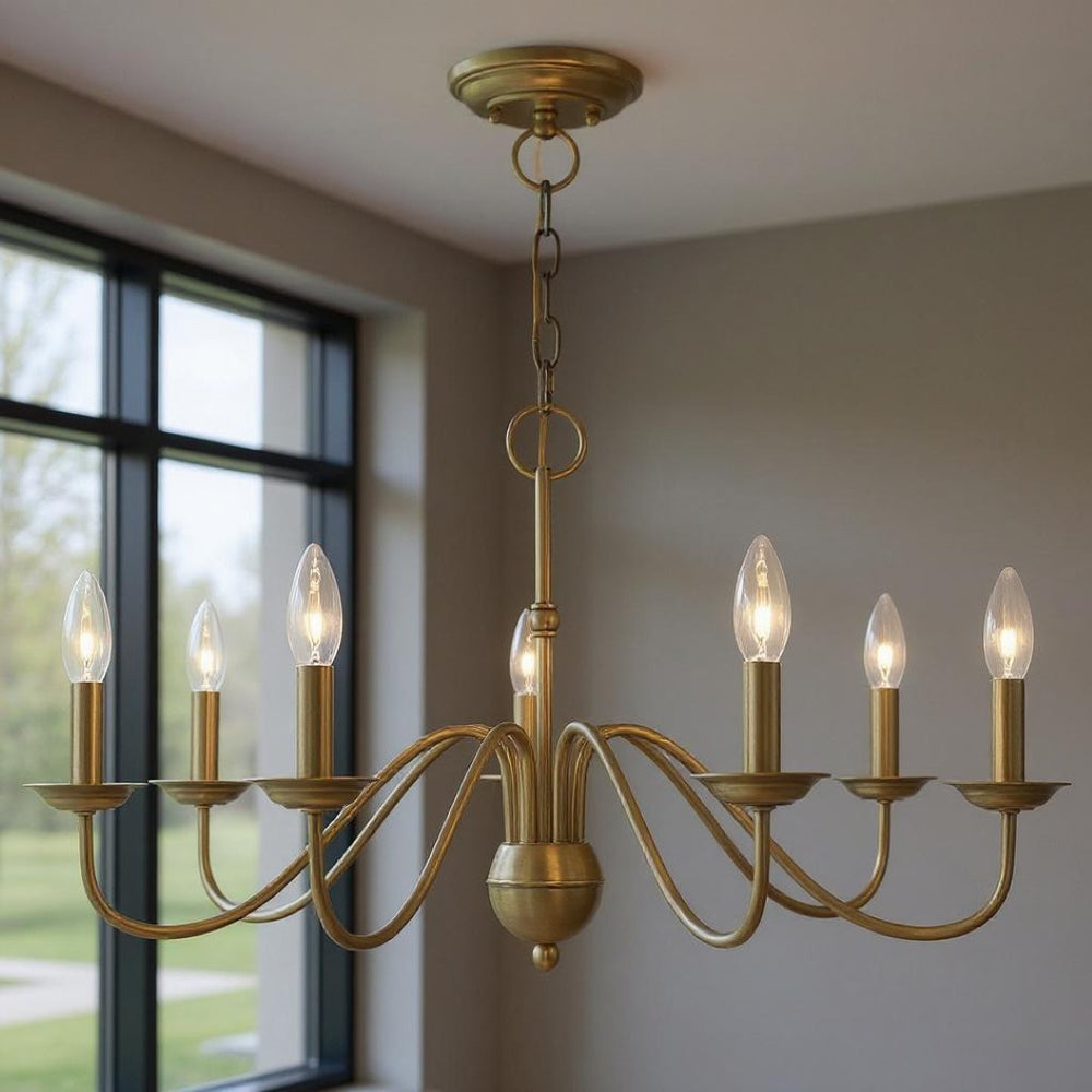 HomeRoots Seven Light Dimmable Chandelier with Sleek Cylindrical Shades for Modern Home Illumination and Style 687765