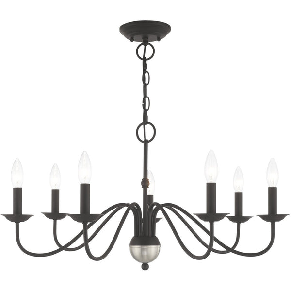HomeRoots Black Elegant Seven-Light Dimmable Chandelier in Matte Steel - Modern Design for Versatile Spaces 687767