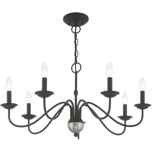 HomeRoots Black Elegant Seven-Light Dimmable Chandelier in Matte Steel - Modern Design for Versatile Spaces 687767
