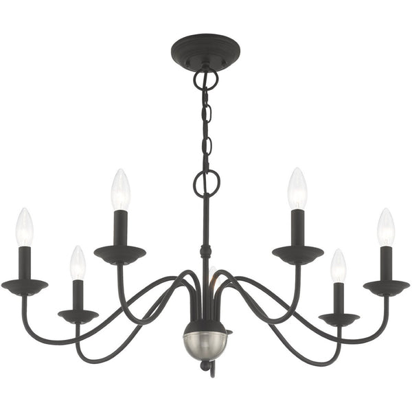 HomeRoots Black Elegant Seven-Light Dimmable Chandelier in Matte Steel - Modern Design for Versatile Spaces 687767