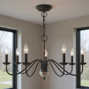 HomeRoots Black Elegant Seven-Light Dimmable Chandelier in Matte Steel - Modern Design for Versatile Spaces 687767