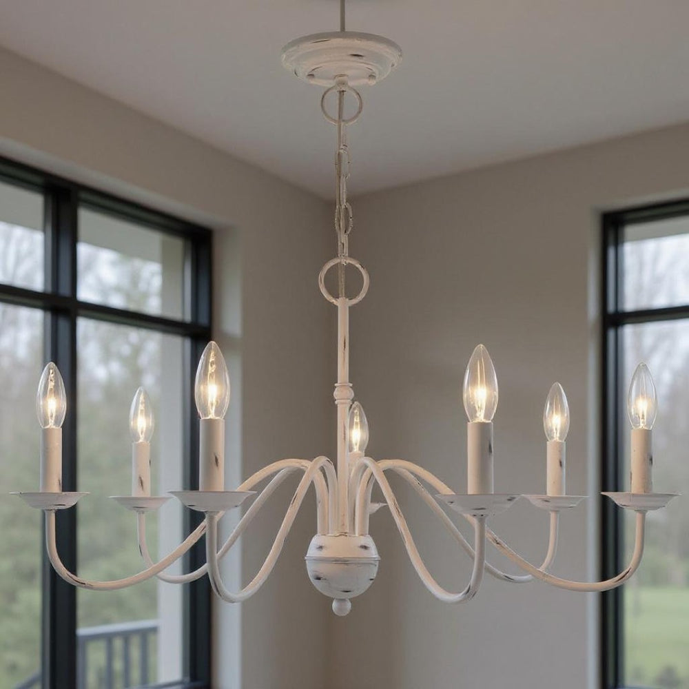 HomeRoots Seven Light Dimmable Chandelier with Modern Cylinder Shades for Stylish Home Ambiance & Versatility 687768